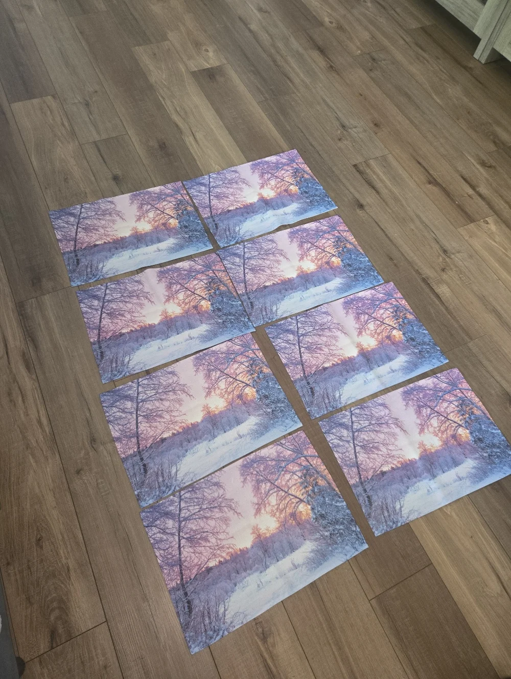 Winter Sunrise Placemat Set - Pink Lavender Blue Scenic Prints (8)